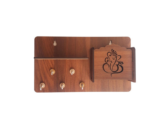 Elegant Wooden Ganesha Key Holder and Mobile Stand